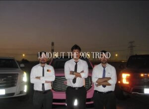 drivers of limos posing for a picture in a 90s trend